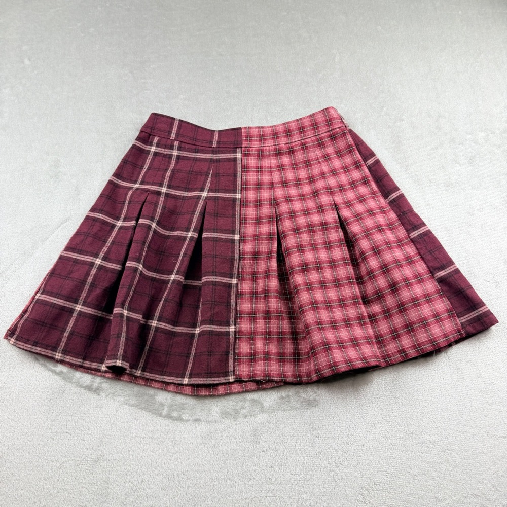Abercrombie & Fitch Women's Small Red Plaid Pleated Mini‎ Skirt Burgundy